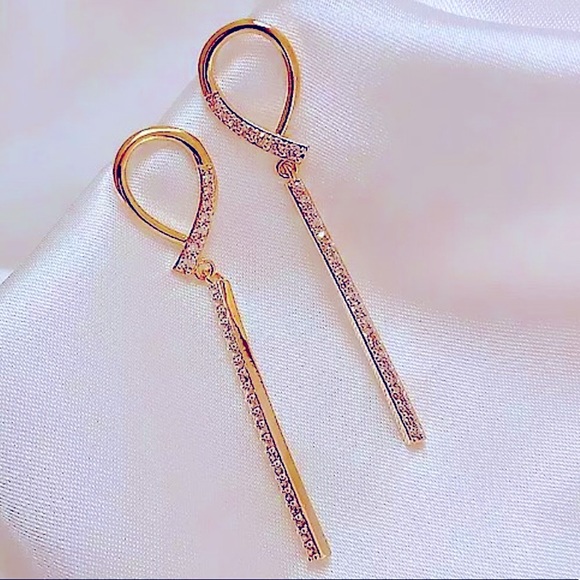 New Gold Crystal Drop Dangle Earrings - Picture 1 of 8